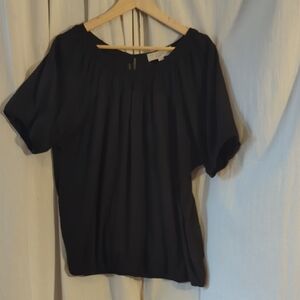 LOFT Black Pleated Short Sleeve Blouse